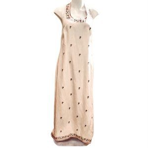 Linen maxi dress. Cream, embroidered.Vintage look
